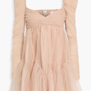 Zimmermann Blush Ruched Glittered Tulle Mini Dress